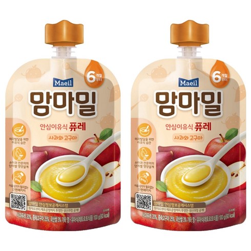 맘마밀 안심 이유식 퓨레 6개월부터, 100g, 2개, 혼합맛(사과/고구마)
