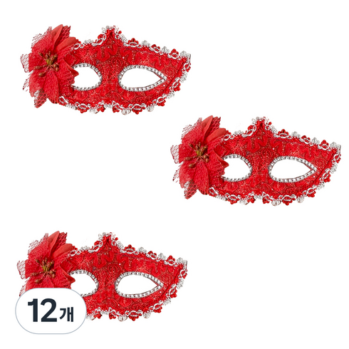 파티쇼 베네치아 플라워 반가면 3p, 레드, 12개
