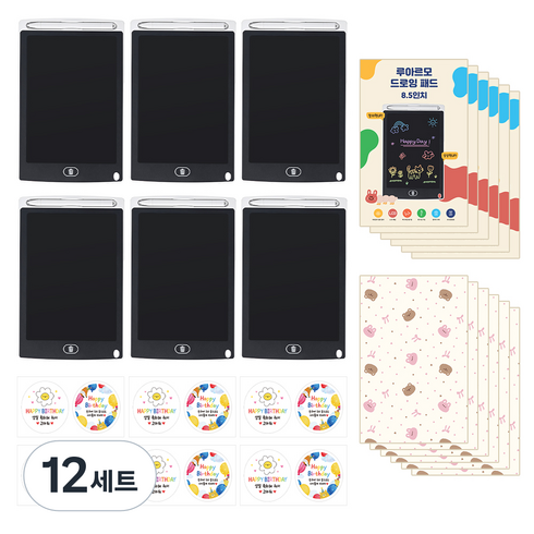루아르모 유치원 어린이집 생일 선물 답례품 구디백 LCD 유아 드로잉패드, 12세트, 화이트