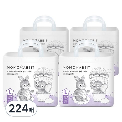 모모래빗 에코드라이 팬티형 기저귀 남여공용, 대형(L), 224매