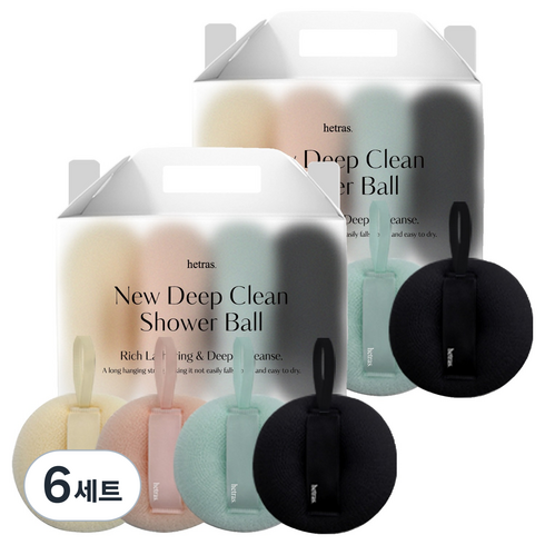 헤트라스 뉴 딥 클린 샤워볼 세트, Cream + Pink + Blue + Black, 4개입, 6세트