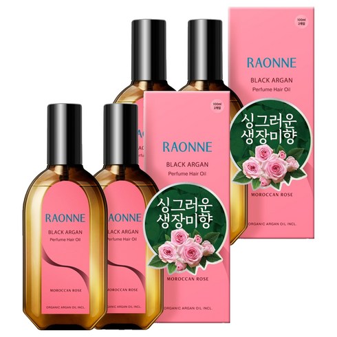 라온느 블랙 아르간 퍼퓸 헤어오일 에센스 모로칸 로즈, 100ml, 4개