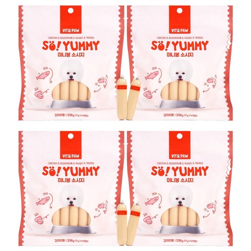 비타파우 강아지 쏘야미 미니봉 소시지 간식, 연어 + 크릴 혼합맛, 238g, 4개