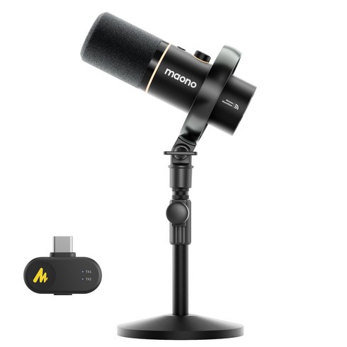 마오노 무선 하이브리드 팟캐스트 마이크로폰 다이나믹 마이크, 블랙, PD200W