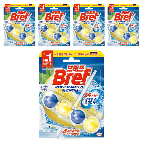 브레프 파워액티브 변기세정제 스파클링 레몬향, 50g, 5개