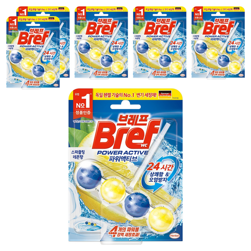 브레프 파워액티브 변기세정제 스파클링 레몬향, 50g, 6개