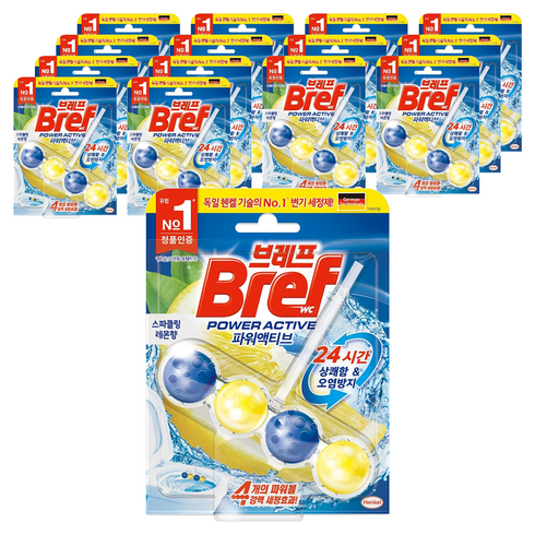 브레프 파워액티브 변기세정제 스파클링 레몬향, 50g, 15개