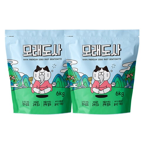모래도사 프리미엄 제로 더스트 벤토나이트 고양이 모래, 6kg, 2개, 무향