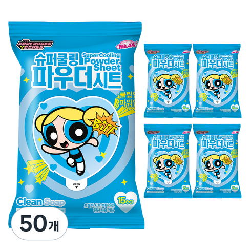 미스사사 슈퍼쿨링 파우더 시트 데오드란트 클린솝 15p, 87g, 50개