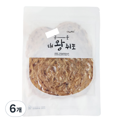 더먹다 자연오감 구운 대왕쥐포, 200g, 6개
