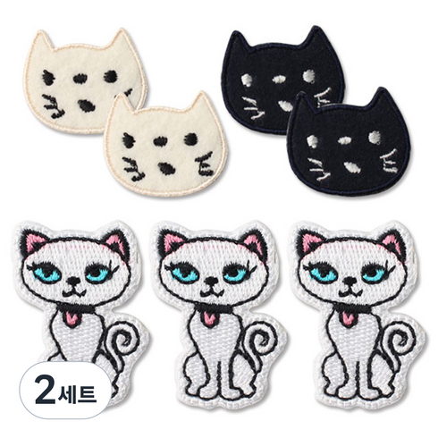 패션포인트 미니 자수 와펜 메롱이냥 화이트 2p + 블랙 2p + 터키시 앙고라 3p, 혼합색상, 2세트