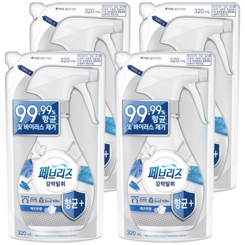 페브리즈 섬유 탈취제 깨끗한 향 리필, 320ml, 4개