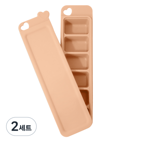 티지엠 밀폐 하트 실리콘 이유식 큐브 보관 용기 6구, 180ml, 코랄핑크, 2세트