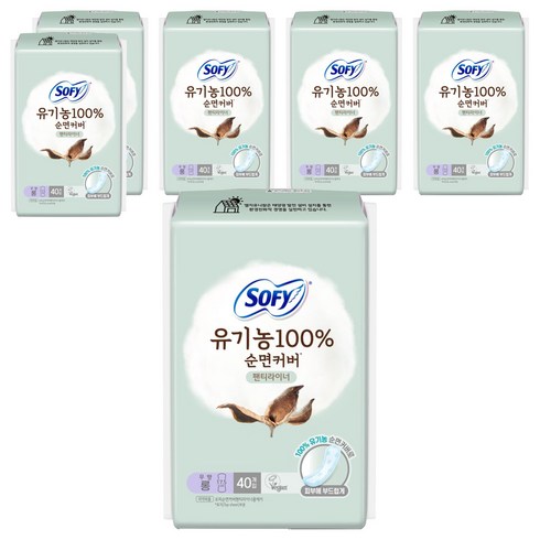 쏘피 100% 순면커버 팬티라이너, 롱, 40개입, 6개