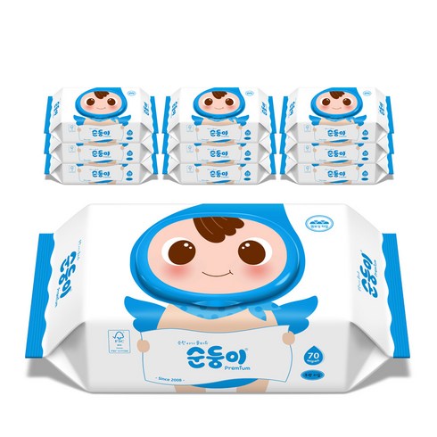 순둥이 프리미엄 엠보싱 유아물티슈 캡형 무향 NC-01, 65g, 70매, 30개