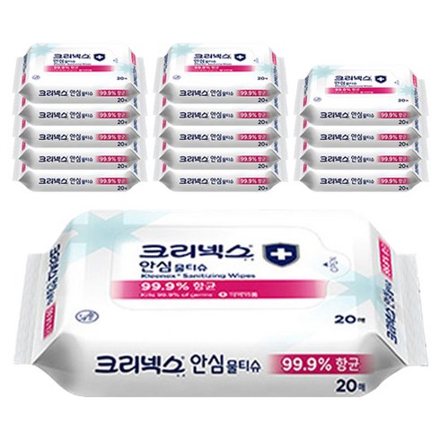 크리넥스 안심 물티슈, 4.644g, 20매, 15개