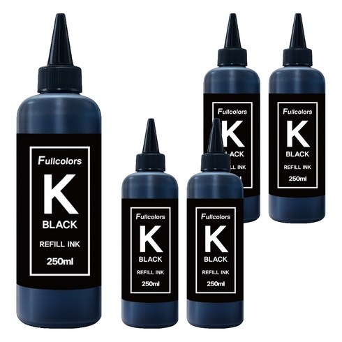 풀컬러즈 엡손 전기종 호환 리필잉크 250ml, 검정, 5개