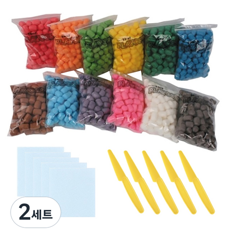 플레이콘 12색 + 칼 5p + 물 묻히는 패드 5p, 혼합 색상, 2세트