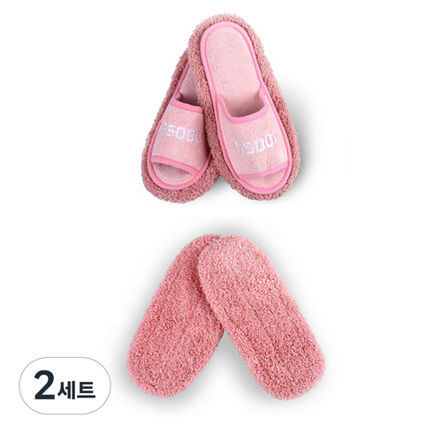 백수 클린 청소슬리퍼 + 리필 패드 세트 소, 2세트, 핑크