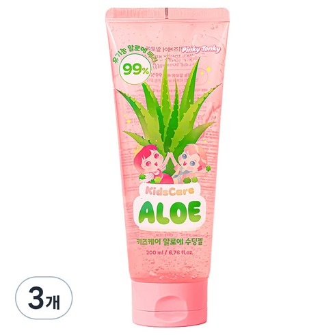 핑키통키 유아용 키즈케어 유기농 알로에 99% 수딩젤, 3개, 200ml