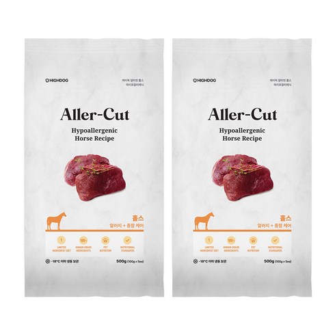 하이독 생후 3개월령 이상 강아지 알러컷 냉동 화식 사료 5p, 말고기, 500g, 2개