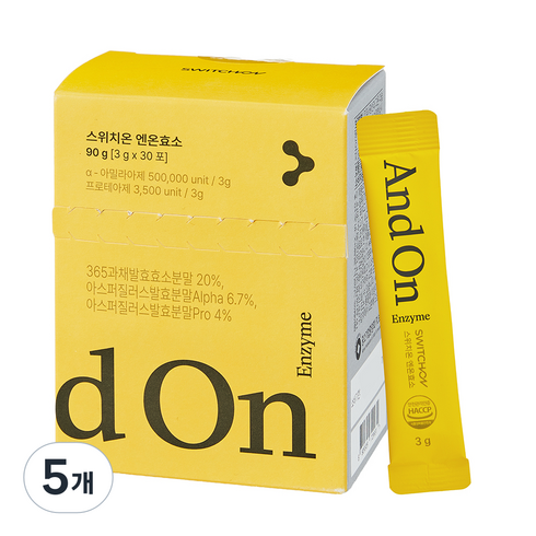 스위치온 탄수화물 단백질 글루텐 분해 곡물 소화 엔온효소 30p, 5개, 90g