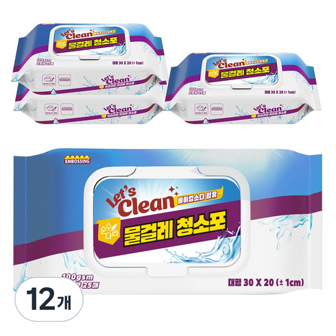 렛츠클린 고평량 물걸레 청소포 100gsm, 12개
