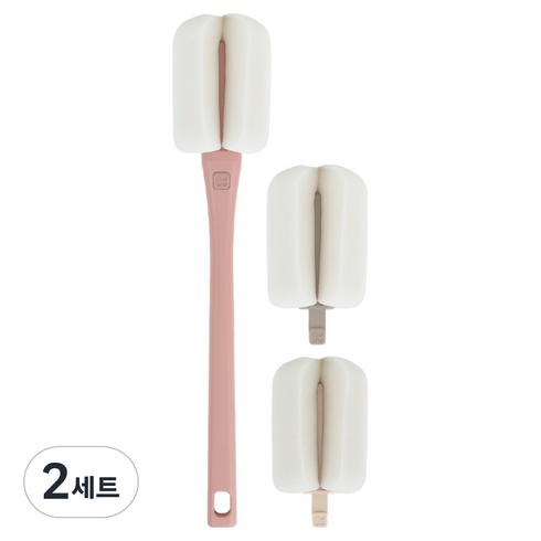 마더케이 리필형 롱핸들 젖병솔, 2세트, 인디핑크