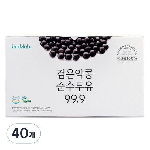 바디랩 검은약콩 순수두유 99.9, 185ml, 40개