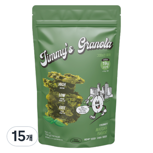 우리간식 지미스 그래놀라 말차 시리얼, 150g, 15개