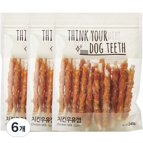 띵크유어도그티 강아지 딩고껌 스틱형 24P, 혼합맛(치킨/우유), 240g, 6개
