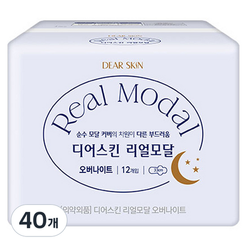 디어스킨 리얼모달 생리대, 오버나이트, 12개입, 40개