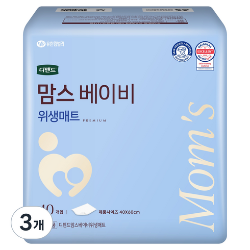 디펜드 맘스베이비 위생매트 40 x 60 cm 40p, 3개, 하얀색