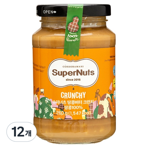 슈퍼너츠 100% 땅콩버터 크런치, 260g, 12개