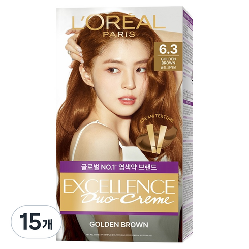 로레알파리 엑셀랑스 듀오크림 염색약, 6.3호 골드 브라운, 15개