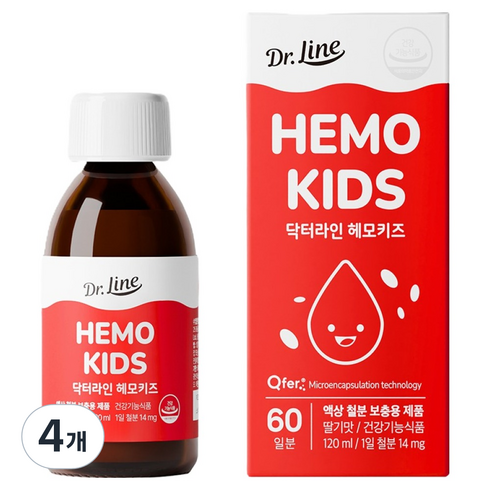 닥터라인 헤모키즈 딸기맛 유아철분제 60일분, 120ml, 4개