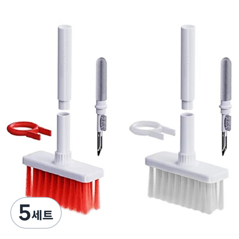 일상나눔 이어폰 청소 스틱 + 키보드 브러쉬 일체형 2종 세트, 화이트 + 레드, 5세트