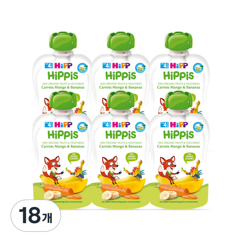 HiPPIS 유기농 과일 이유식, 혼합맛(당근/망고/바나나), 100g, 18개