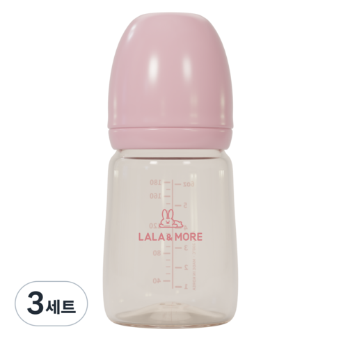 라라앤모어 라라베베 PPSU 프리미엄 젖병 + 젖꼭지 0단계, 핑키핑크, 3세트, 180ml