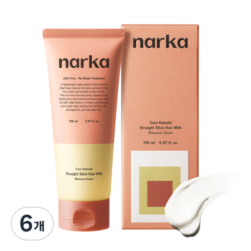 나르카 코어 리빌드 스트레이트 슬릭 열보호 노워시 헤어 밀크 블라썸던, 6개, 150ml