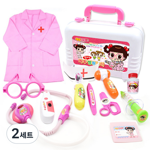 안녕자두야 병원 놀이 + 뉴 간호사가운, 혼합색상, 2세트