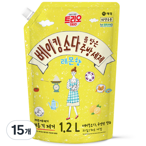 트리오 베이킹소다를 담은 주방세제 레몬향, 15개, 1.2L