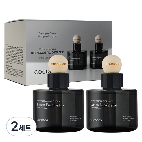 코코도르 프리미엄 빅우드볼 차량용 디퓨저 130ml 2개입, 레몬유칼립투스, 2세트