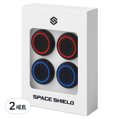 스페이스쉴드 닌텐도 스위치 2 조이콘 호환 블랙 라인 엠보 실리콘 스틱 캡 2종 x 2p 세트, 블랙블루, 블랙레드, 2세트