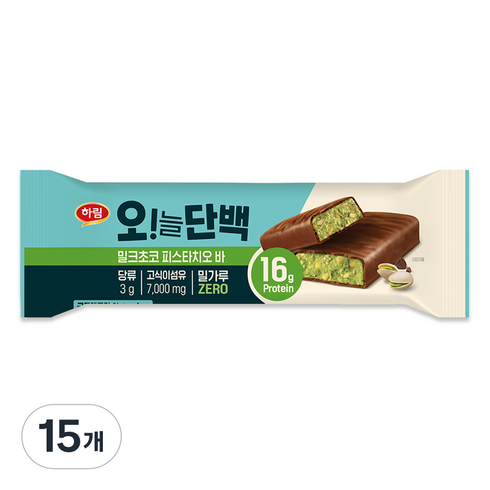 하림 오늘단백 밀크초코 피스타치오바, 48g, 15개