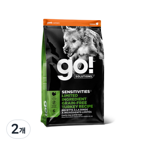 go 전연령 강아지 솔루션 LID 레시피 건식사료, 칠면조, 2kg, 2개