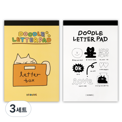 아이코닉 두들 편지지 패드 2종 세트, 01 WHITE, 02 CREAM YELLOW, 3세트
