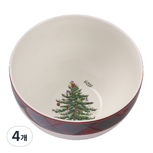 스포드 포트메리온 크리스마스 트리 타탄 볼 15cm, 아이보리 + 레드 + 그린 + 브라운, 4개
