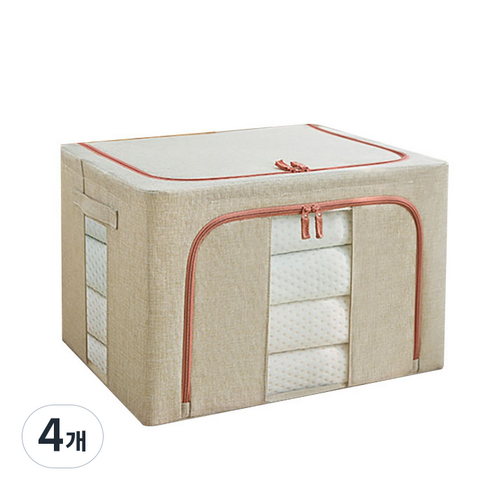 에이홉 다기능 린넨 패브릭 저장 박스, 베이지, 100L, 4개
