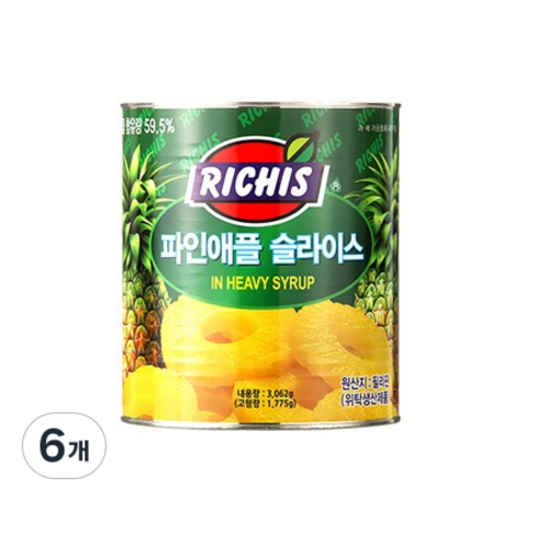 리치스 파인애플 슬라이스, 3.062kg, 6개